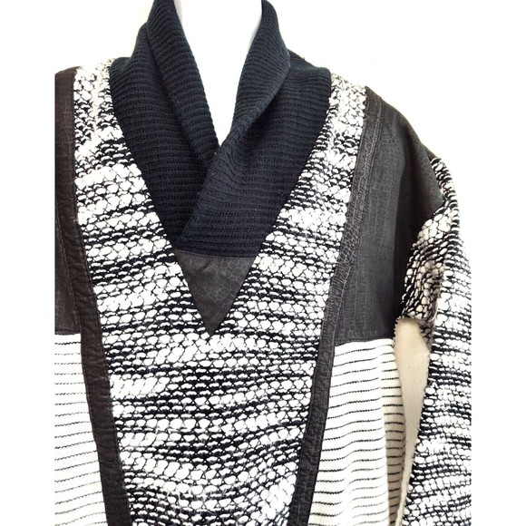 First Class Commando Wool Blend Mens Sweater Sz M Shawl Neck Pockets Black White - Picture 15 of 15